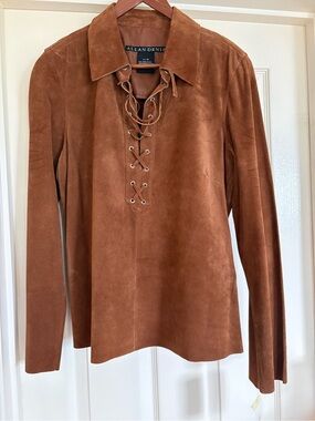 Chestnut Suede Lace-Up Long Sleeve Top